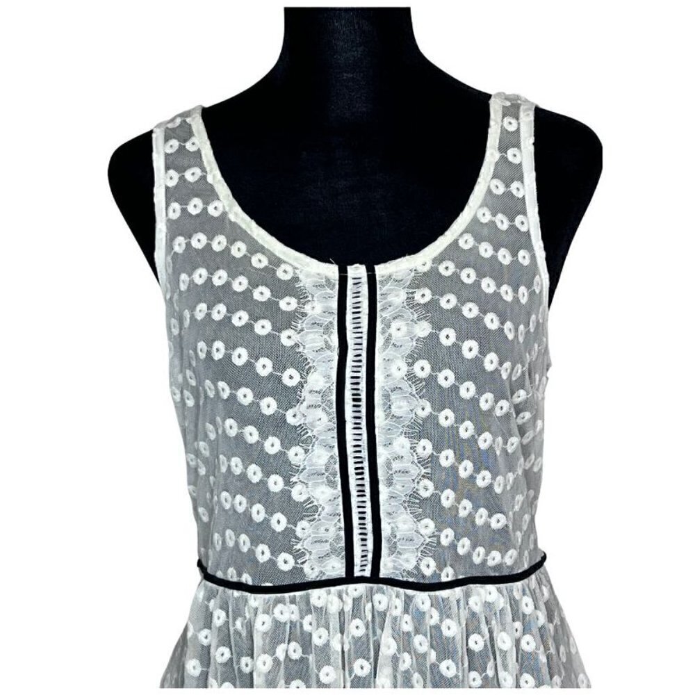 Lauren Conrad LC White Lace Black Ribbon Swiss Dot Sleeveless Top (Womens S) - Picture 3 of 10